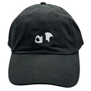 Minimalist Panda Embroidered Hat Black Cotton Adjustable Dad Cap